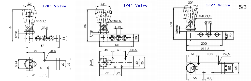 5/3 Open Centre Lever Detend Valve (3 Postions)